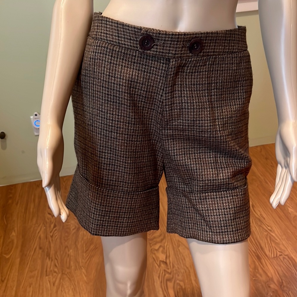 Catharine Malandrino Brown Wool Plaid Shorts Size 10